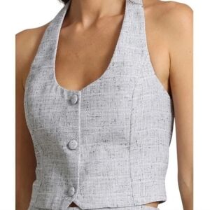 NWT Avec Les Filles Gray Tweed Halter Top Size M